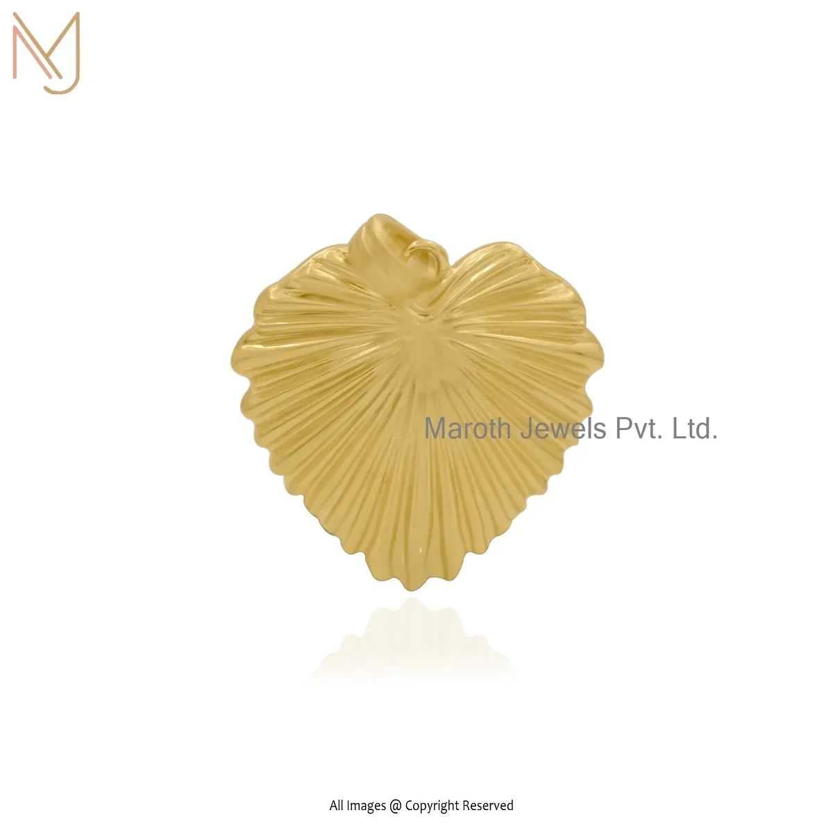 14K Yellow Gold Fluted Heart Pendant Jewelry Supplier