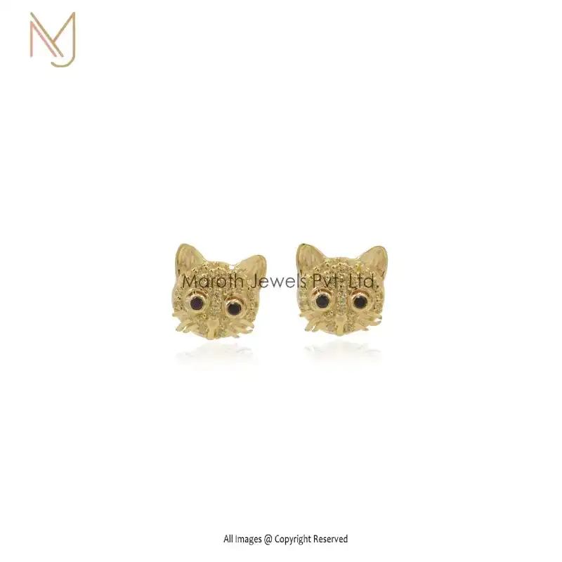 Wholesale 925 Silver Yellow Gold Plated Cat Studs Earrings