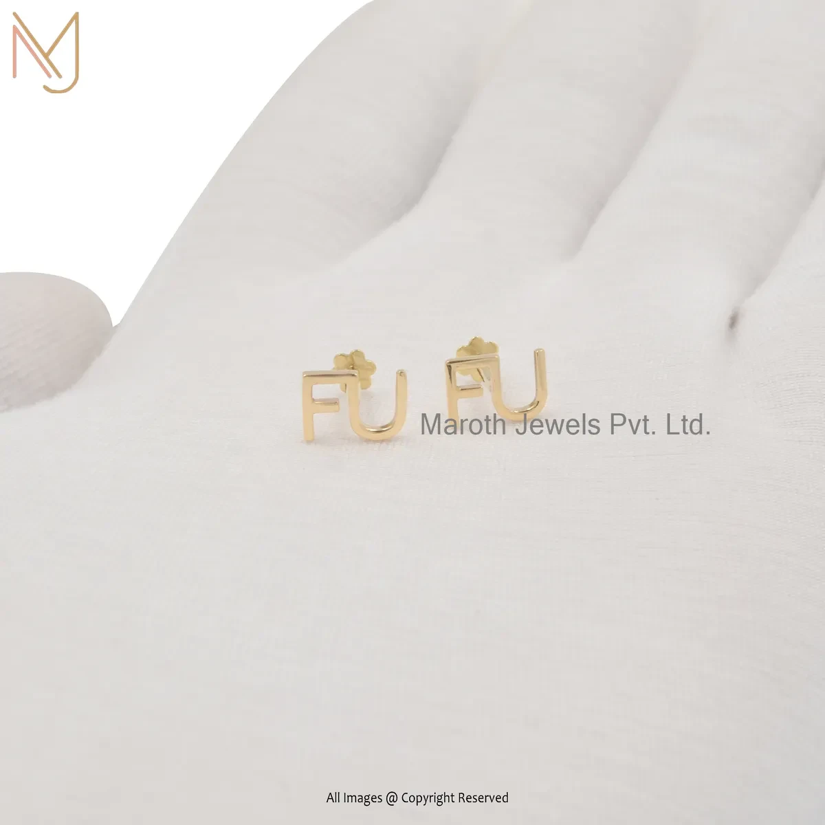 14K Yellow Gold Initial Letter Stud Earring Jewelry Supplier