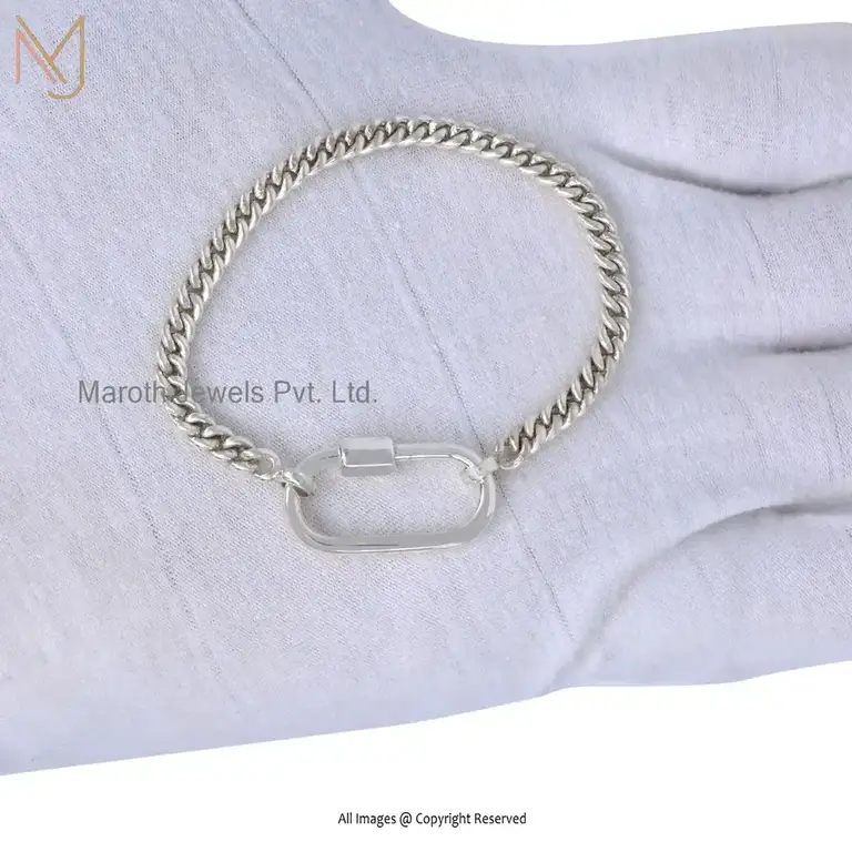 14K Yellow Gold Curb Chain Carabiner Lock Bracelet Manufacturer