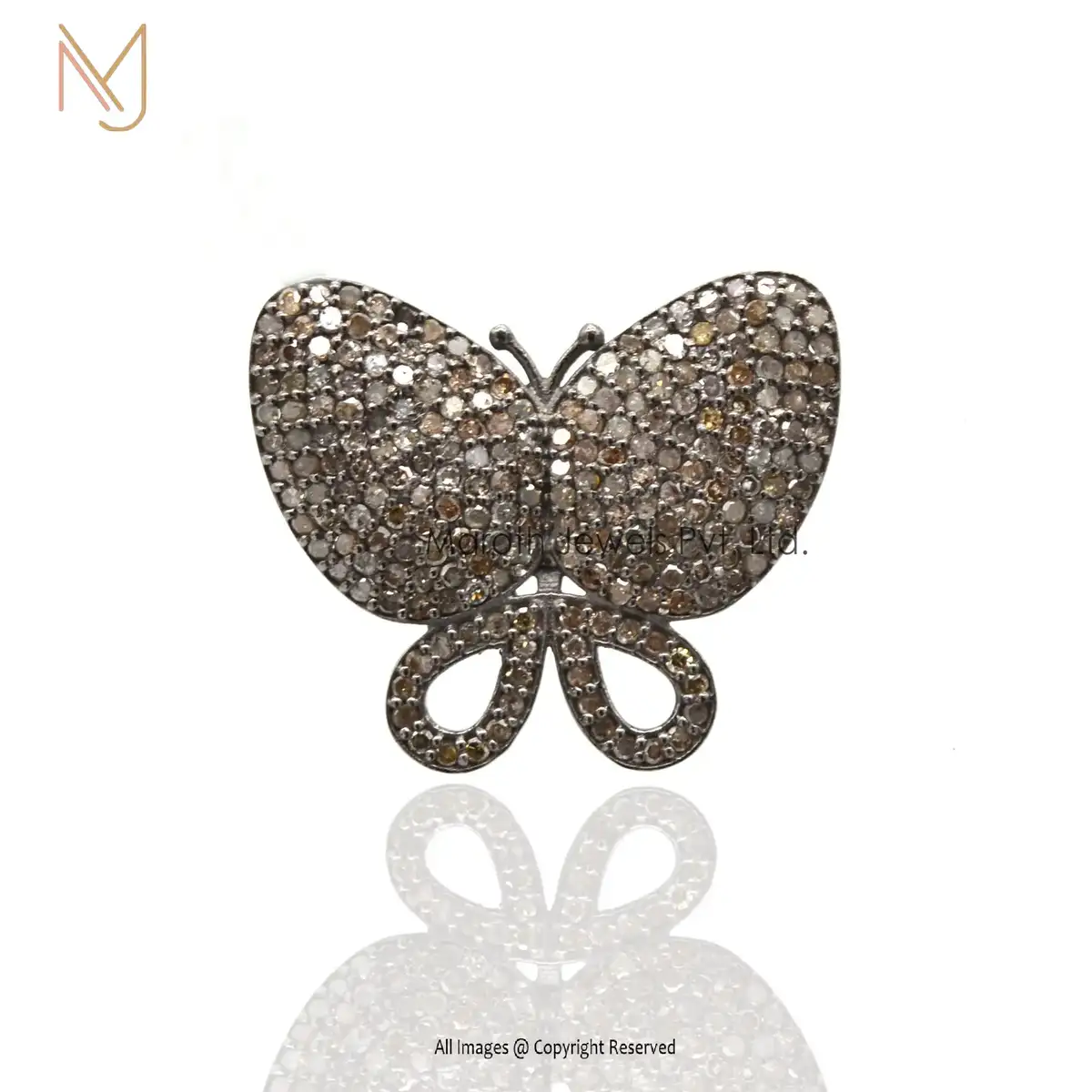 925 Silver Rhodium Pave Diamond Butterfly Pendant Designs Jewelry Manufacturer