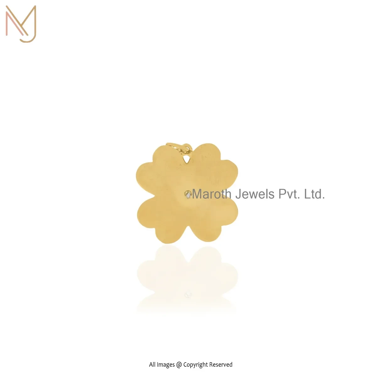 925 Silver Yellow Gold Plated Pave Diamond Four Heart Clover Pendant Jewelry Supplier