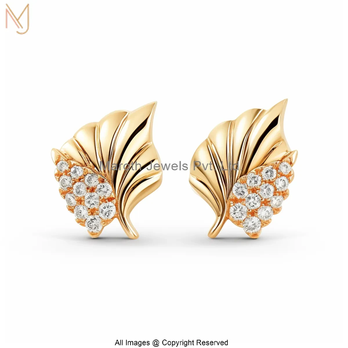 925 Silver Yellow Gold Plated Moissanite Diamond Leaf Stud Earring Manufacturer