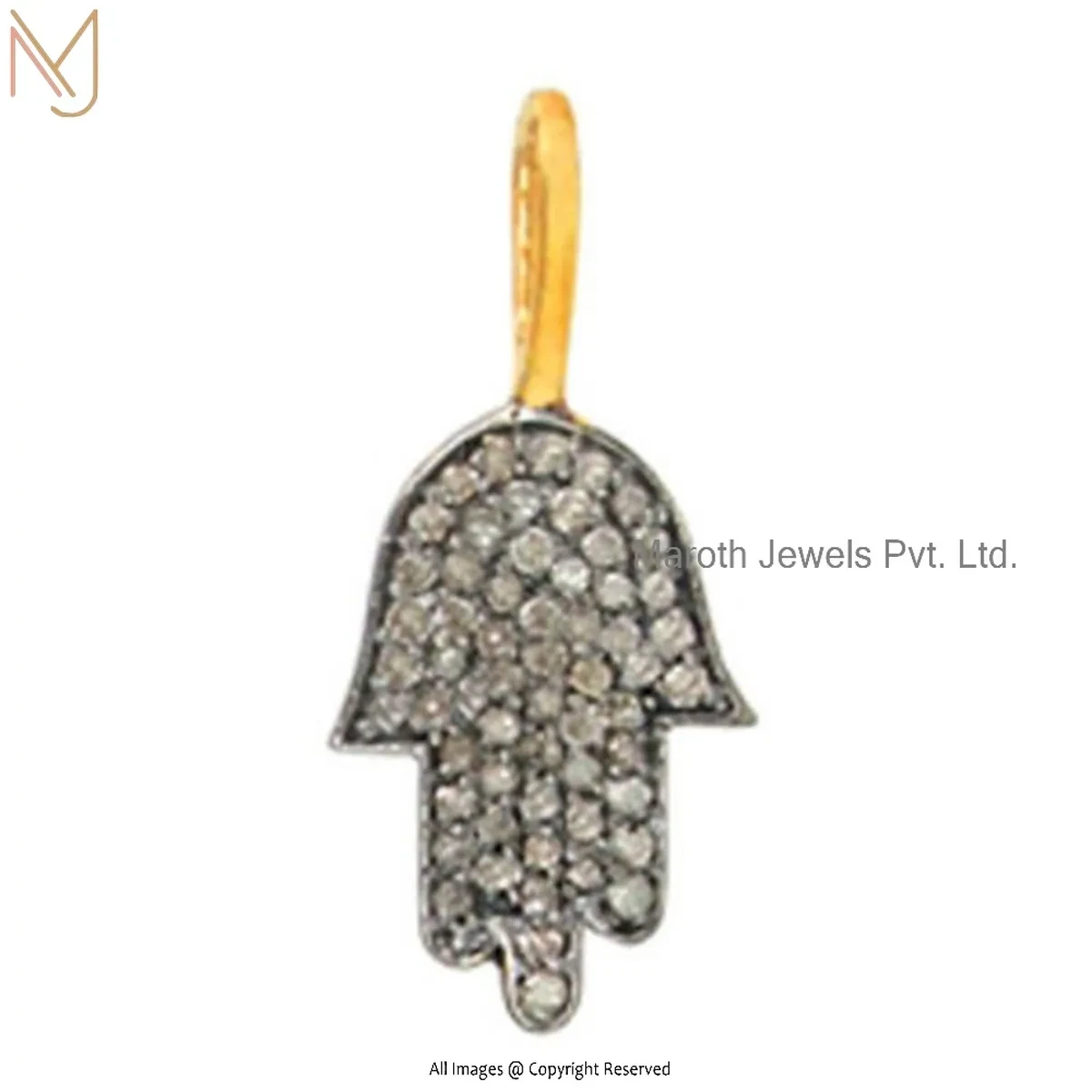 14K Yellow Gold Pave Diamond Hamsa Hand Pendant Manufacturer
