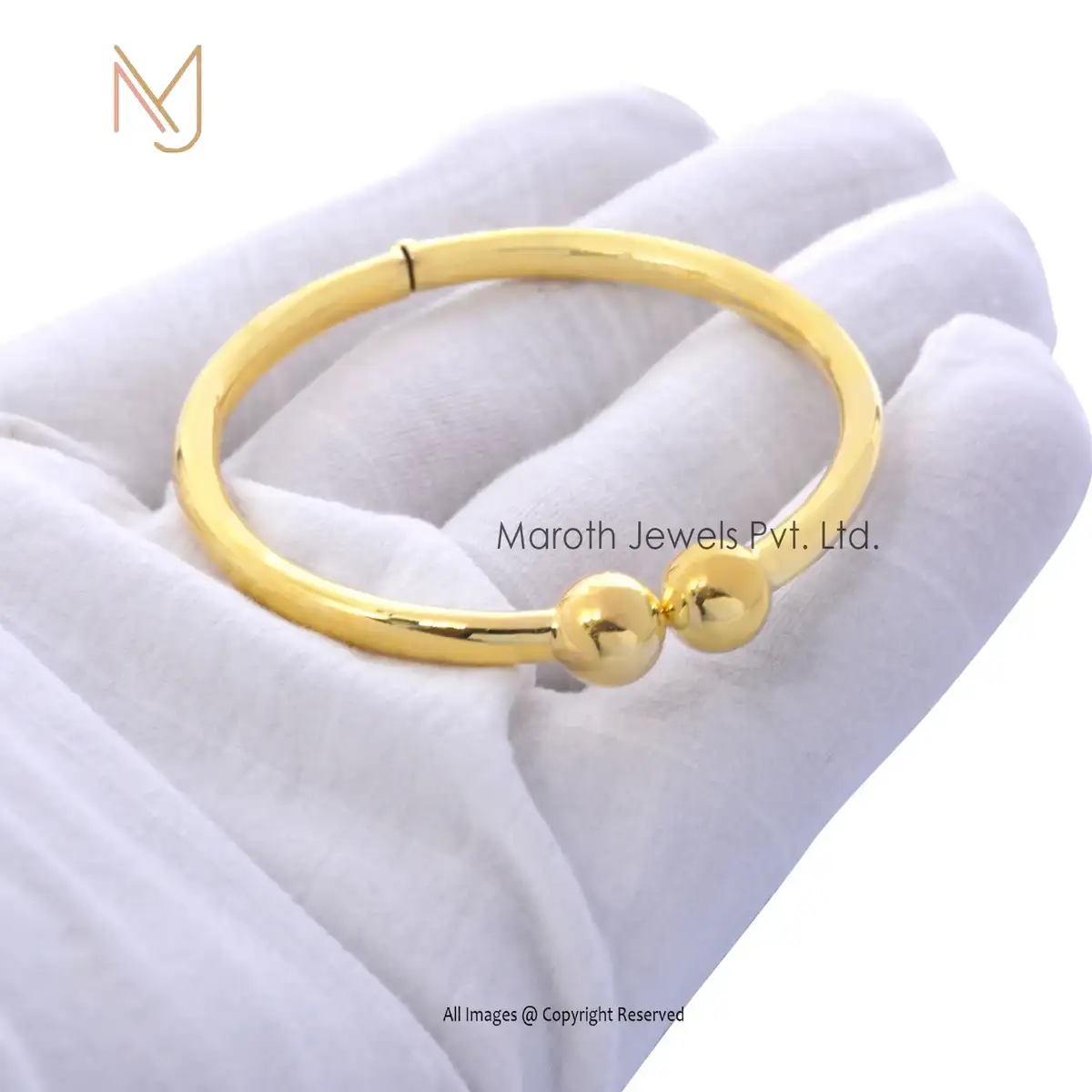 Private Lable 925 Silver Yellow Gold Plated Baby Boy Spring System Cuff Bangle