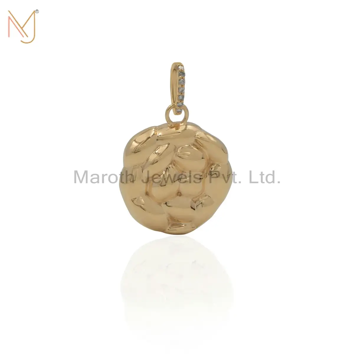 14K Yellow Gold With GHVS Diamonds On The Bail Bread Pendant Hollow Custom Jewelry