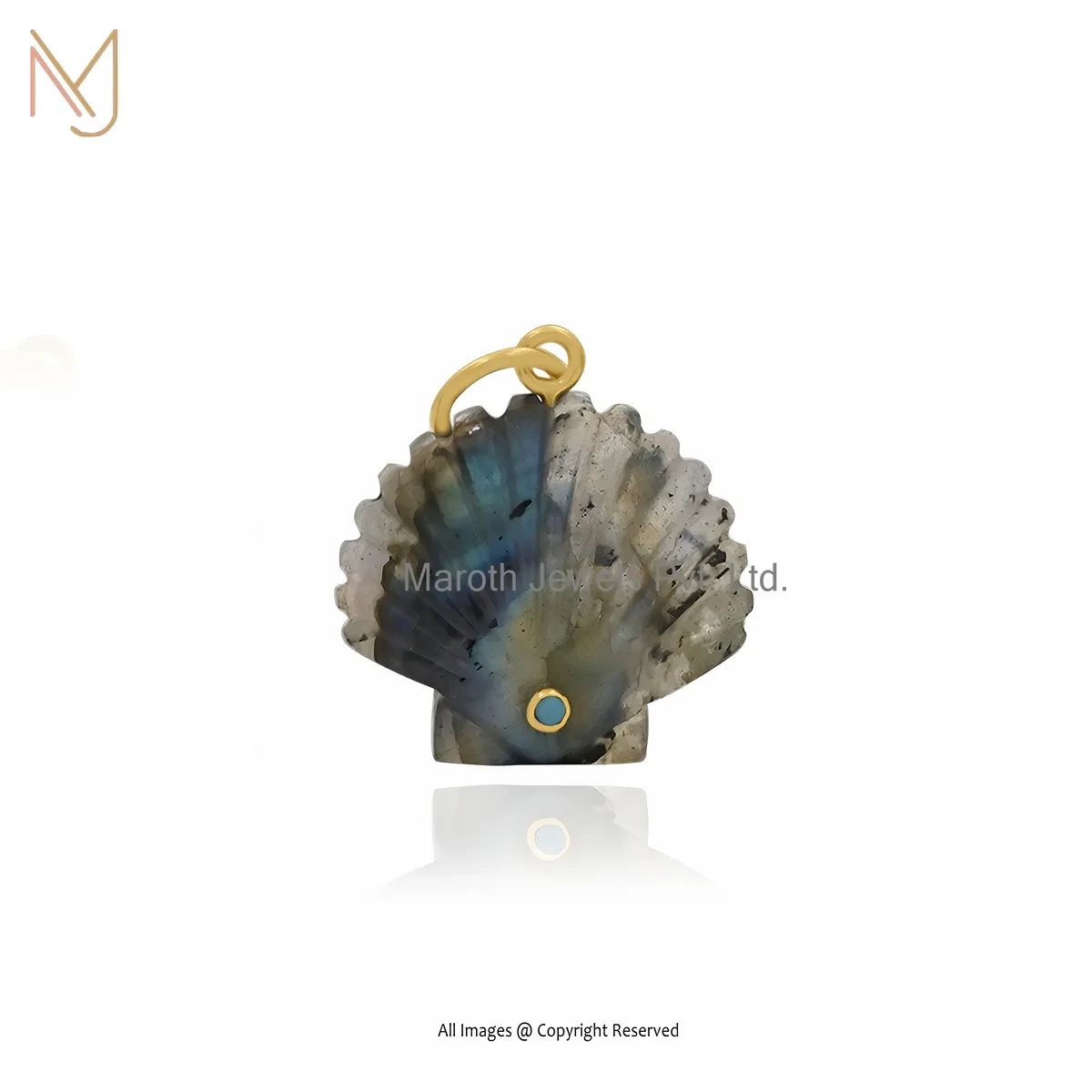 14K Yellow Gold Turquoise & Amazonite Shell Pendant Jewelry Supplier