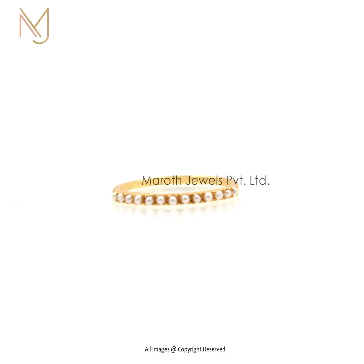 925 Silver Yellow Gold Plated Pearl Band Ring Jewelry Supplier