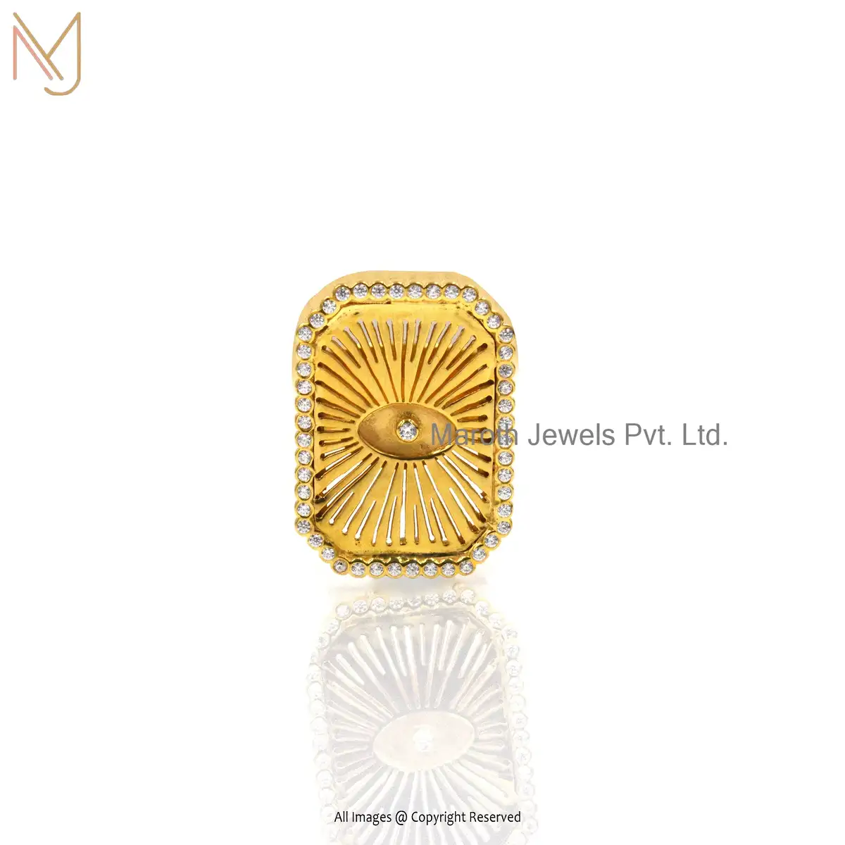 925 Silver Yellow Gold Cubic Zircon Ring Custom Jewelry