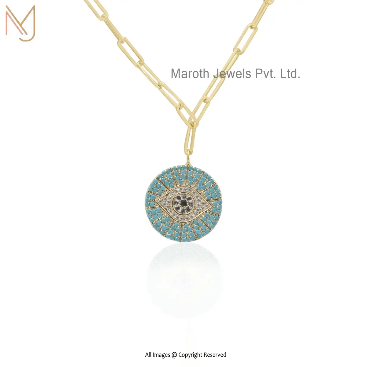 925 Silver Turquoise & CZ Evil Eye Pendant Necklace Custom Jewelry