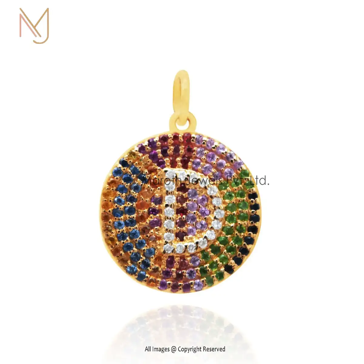 925 Silver Diamond & Multi Sapphire D Initial Monogram Pendant Jewelry Supplier