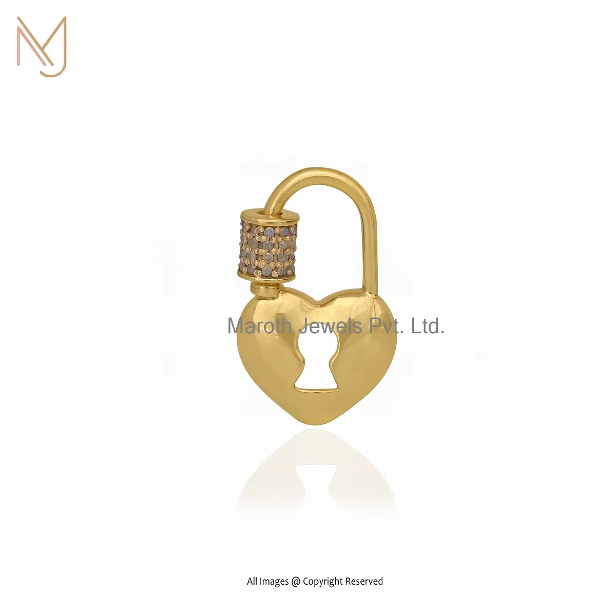 Wholesale 14K Yellow Gold Pave Diamond Heart Padlock Carabiner Lock Jewelry