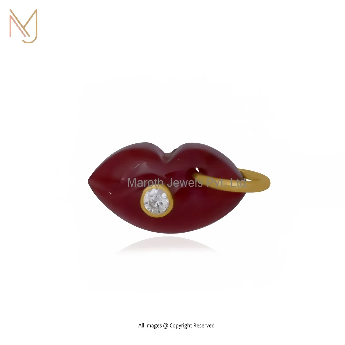 Wholesale 925 Silver Yellow Gold Plated Garnet Cubic Zircon Gemstone Lips Pendant