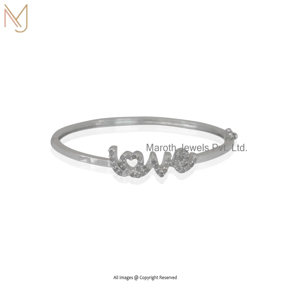 14K White Gold Diamond Initial Love Bangle Custom Jewelry