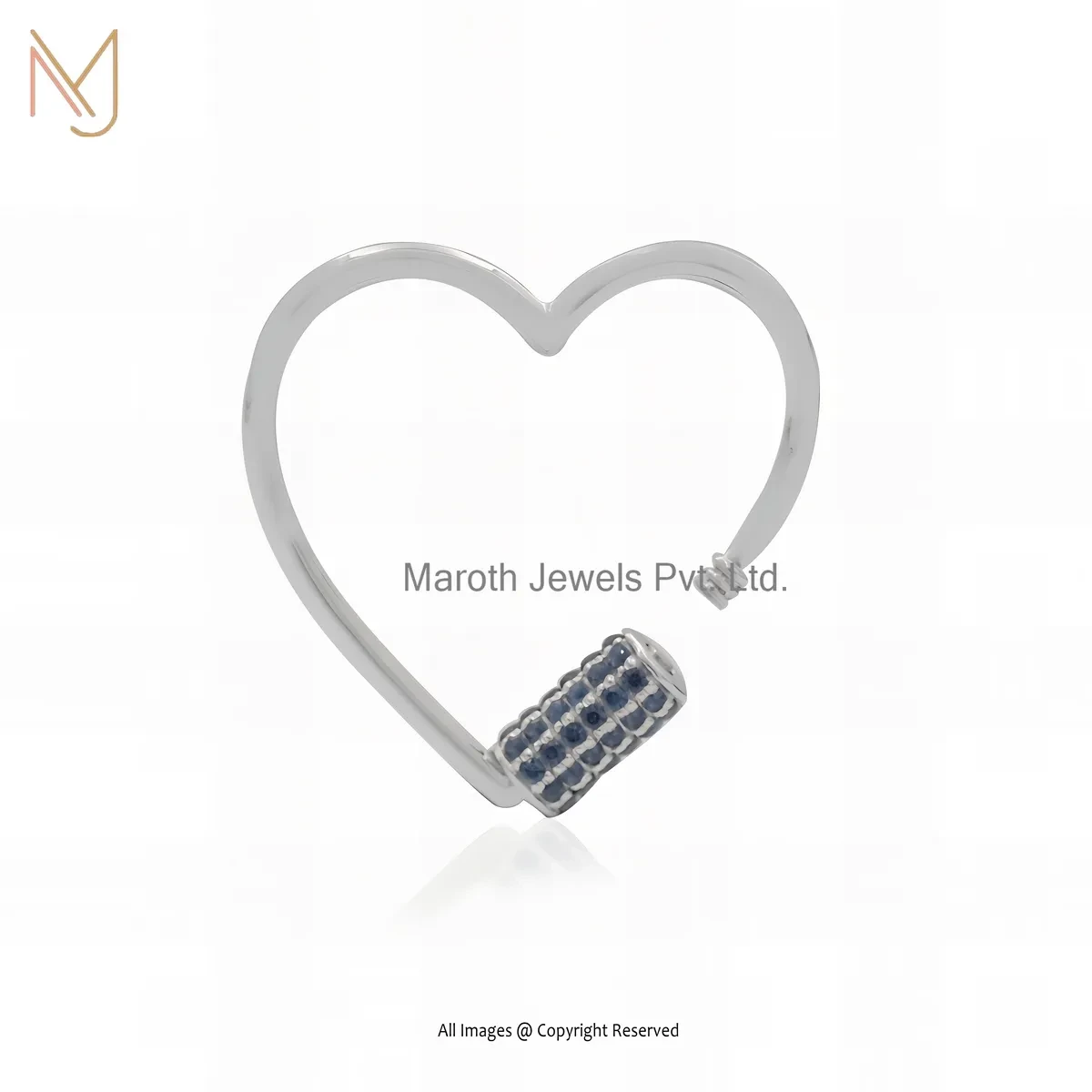 925 Silver Yellow Gold Plated Pave Diamond Heart Carabiner Lock Jewelry Supplier