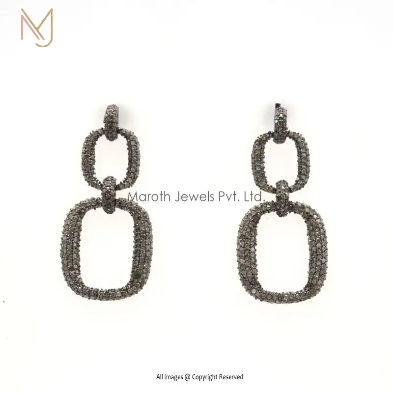 925 Silver Rhodium Plated Pave Diamond  Designer Drop Earring Custom Jewelry