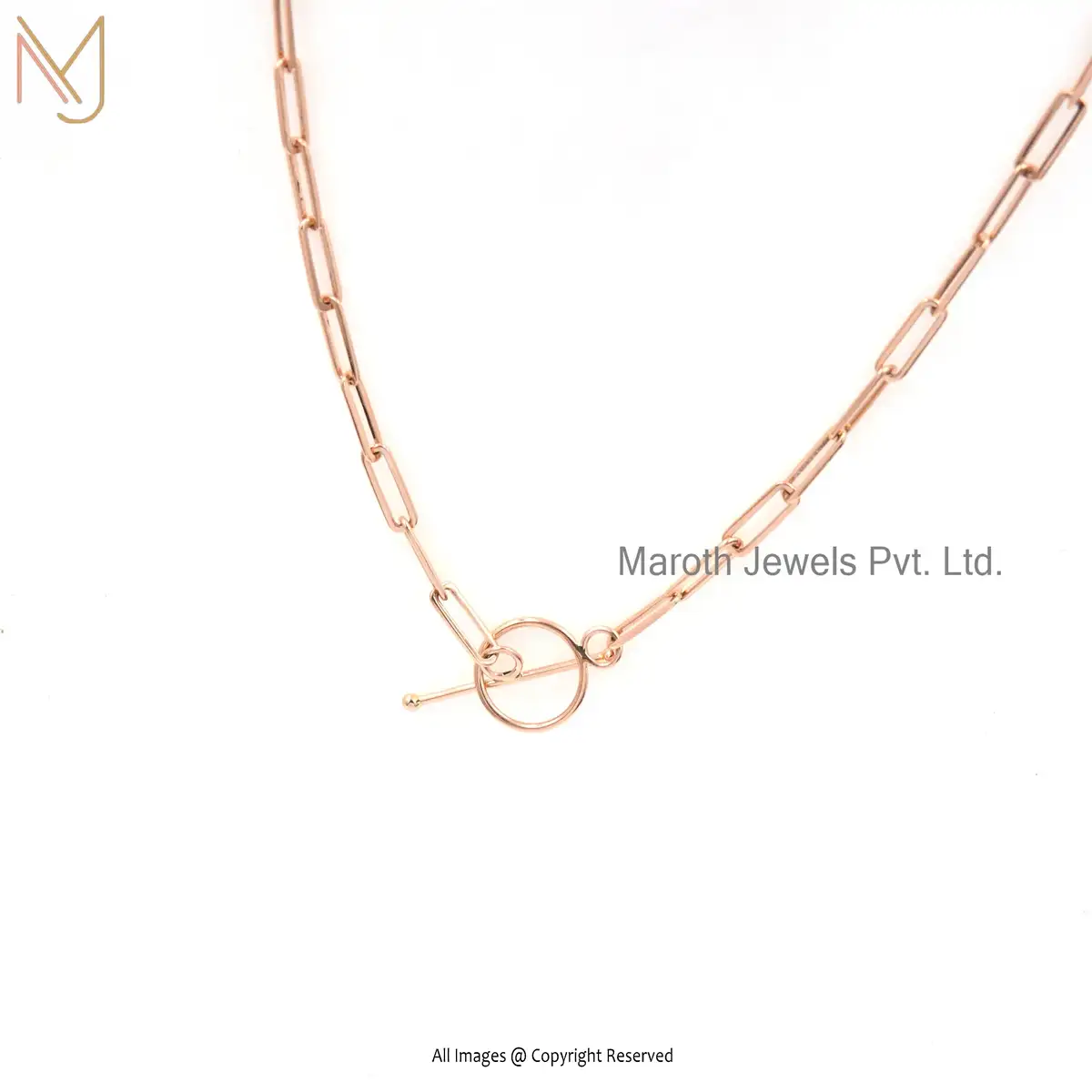 Private Label 925 Silver Rose Gold Plated Paperclip Chain With Toggle Clasp