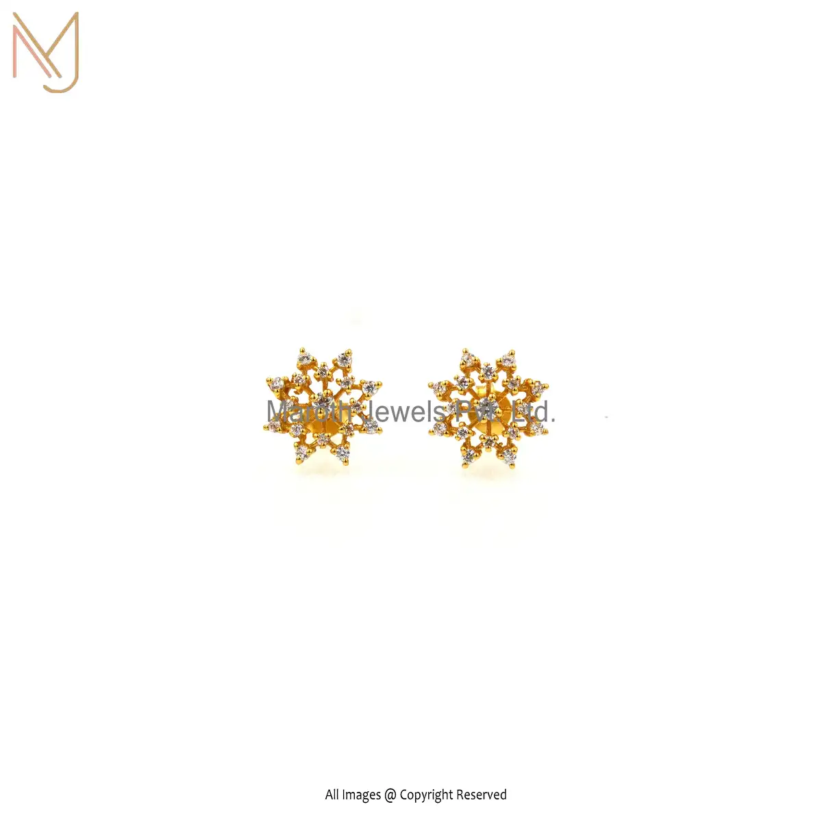 14K Yellow Gold Diamond Cubic Zircon Flower Stud Earrings Manufacturer