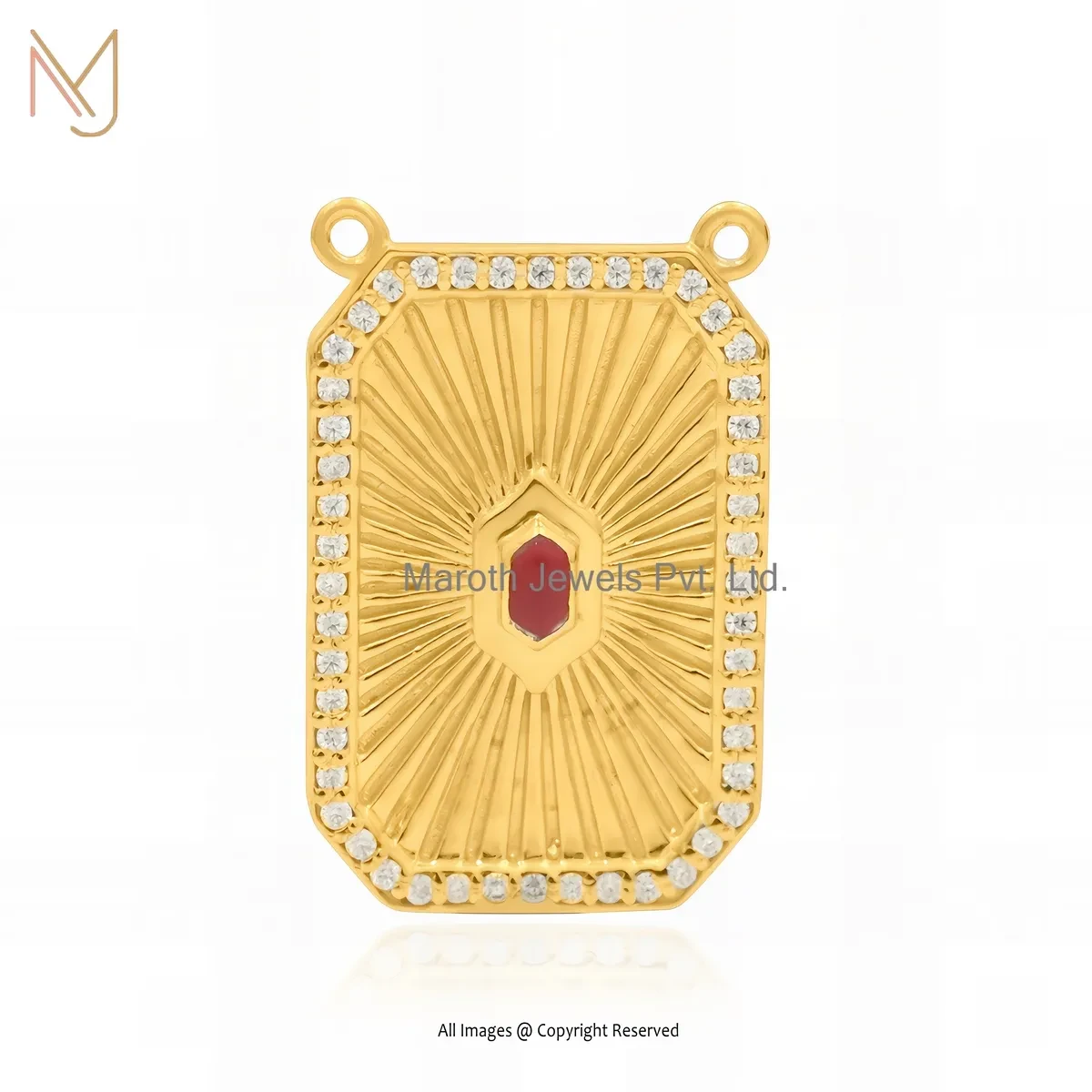 925 Silver Yellow Gold Plated Garnet And Moissanite Sacred Scapular Pendant USA