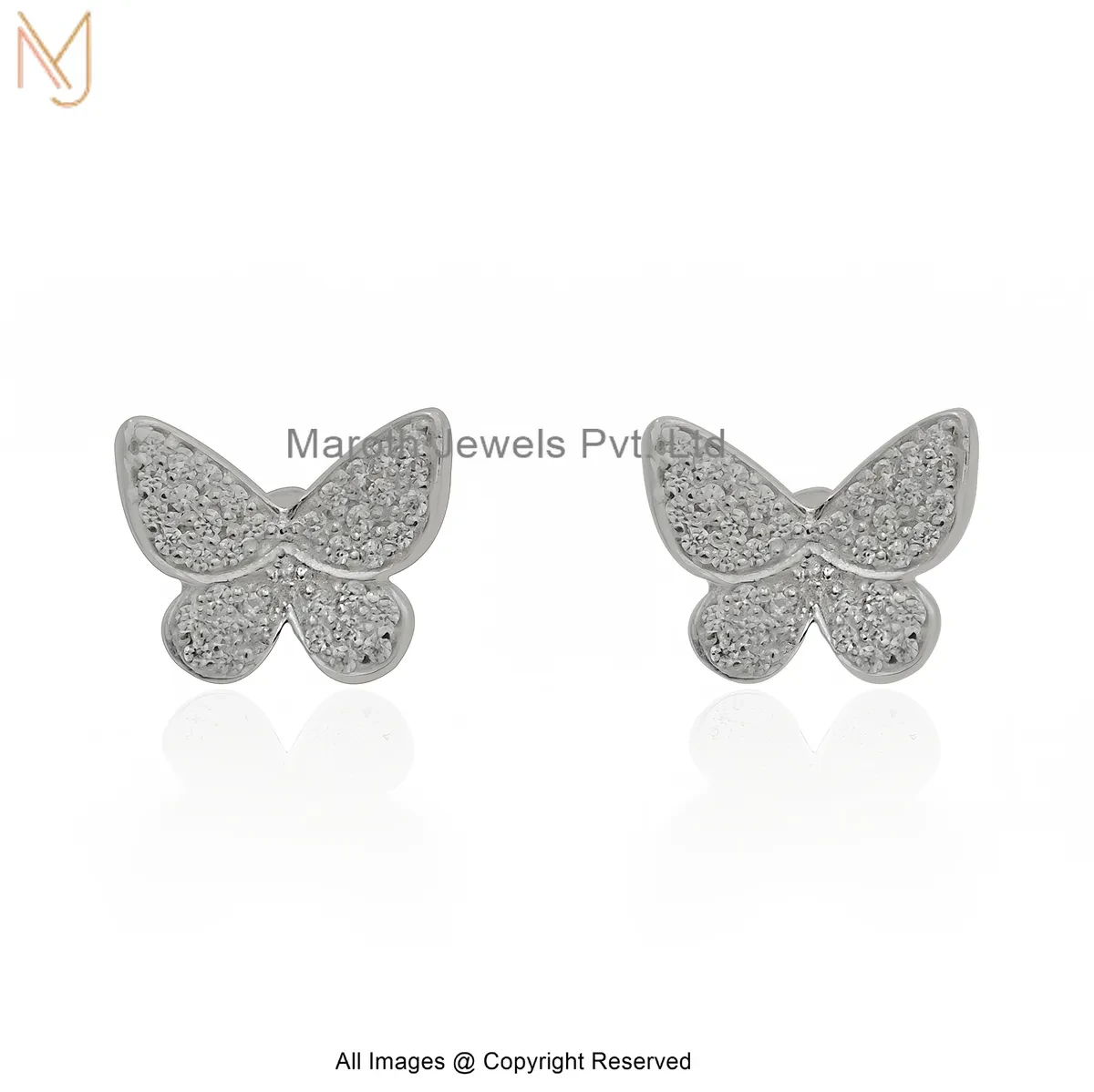 925 Silver Natural Silver Plated Cubic Zircon Butterfly Stud Earring Jewelry Supplier