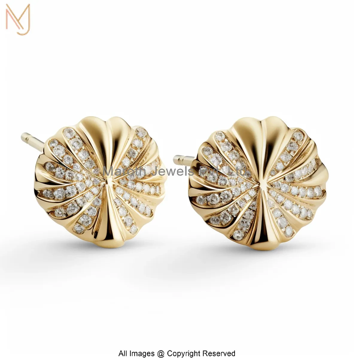 Wholesale 925 Silver Yellow Gold Plated Moissanite Diamond Radiant Shell Gold Stud Earrings