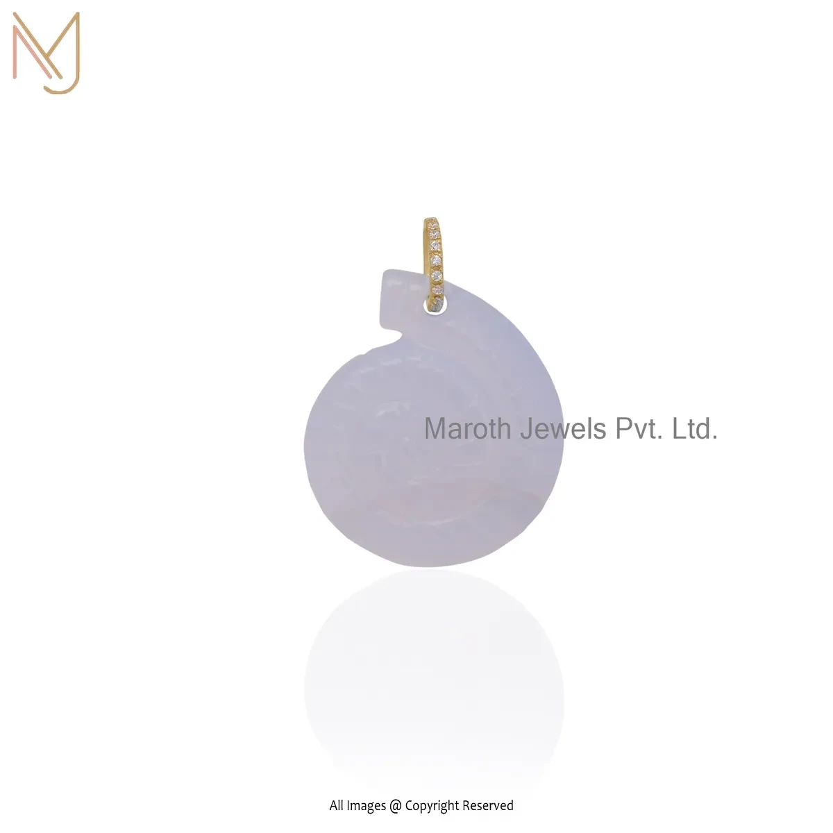 Wholesale 14K Yellow Gold Cubic Zircon & Blue Chalcedony Gemstone Pendant