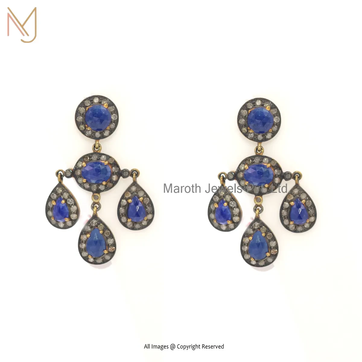 925 Silver Rhodium Yellow Gold Plated Pave Diamond Ruby Drop Earring Jewelry Supplier