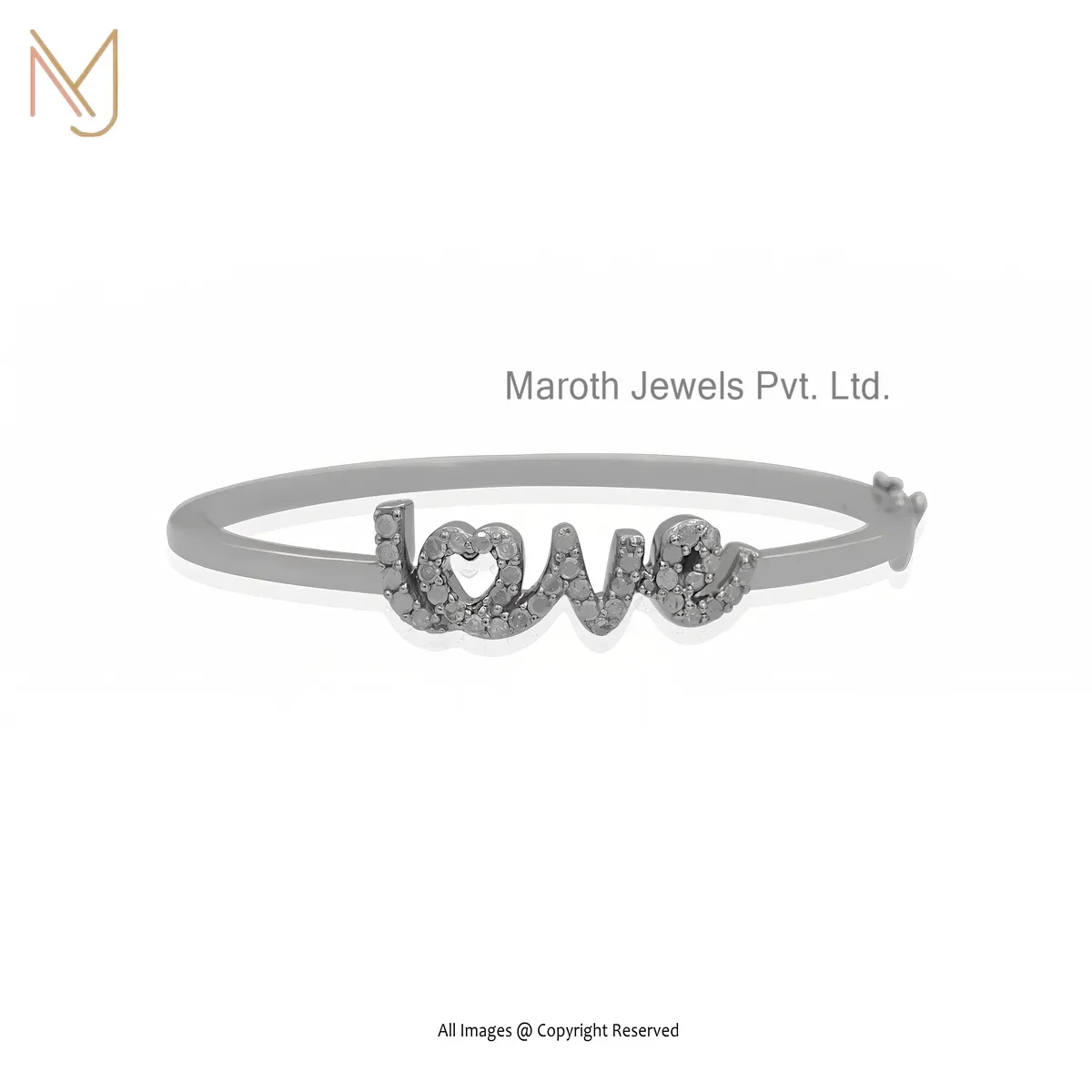 14K White Gold Pave Diamond Love Bracelet Custom Jewelry