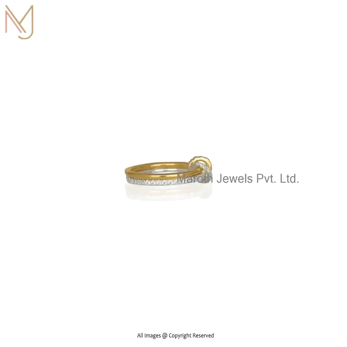 Private Label 925 Sterling Silver Yellow Gold Plated White CZ Connector Link Ring