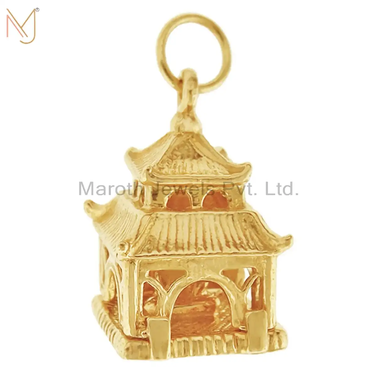 Wholesale 925 Silver Yellow Gold Plated Asian Pagoda Charms Pendant Engravable Jewelry