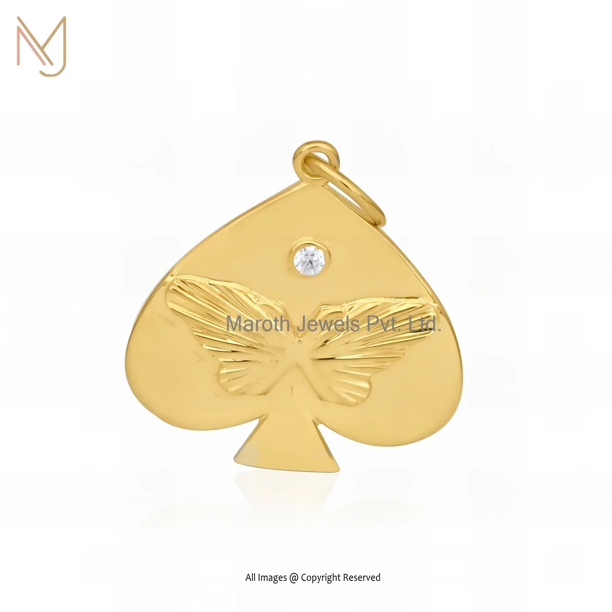 14K Yellow Gold Diamond & Cubic Zircon Ace Spades Charm Pendant Manufacturer