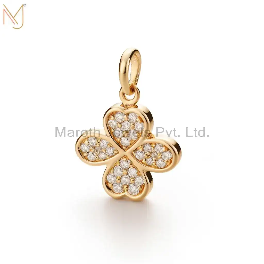 925 Silver Yellow Gold Plated CZ Clover Design Pendant Jewelry Manuacturer