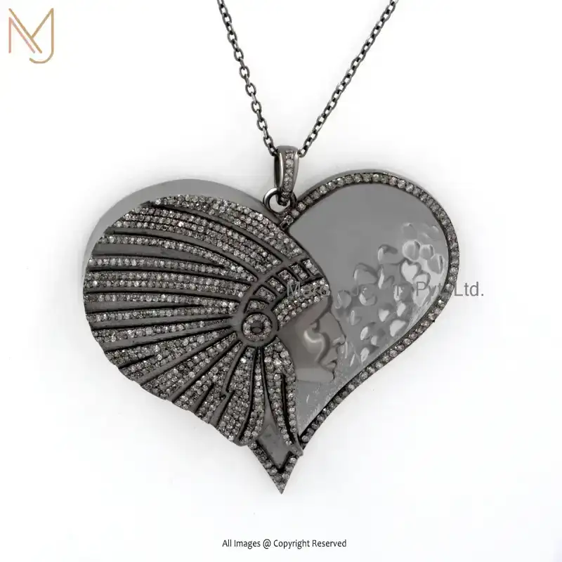 925 Silver Rhodium Plated Pave Diamond Egyptian Pharaoh Head Pendant Custom Jewelry