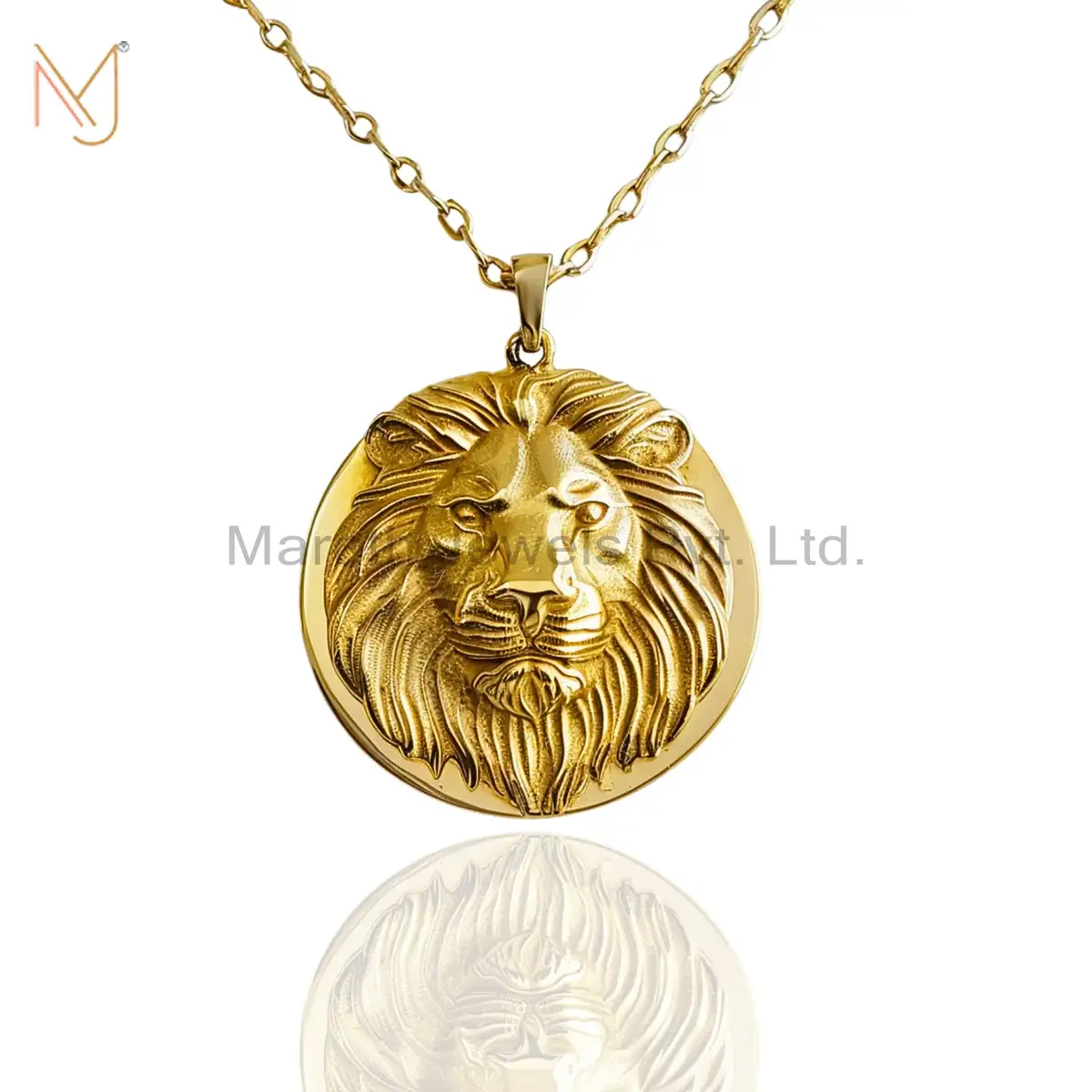 925 Silver Yellow Gold Plated Lion Head Necklace Custom Jewelry