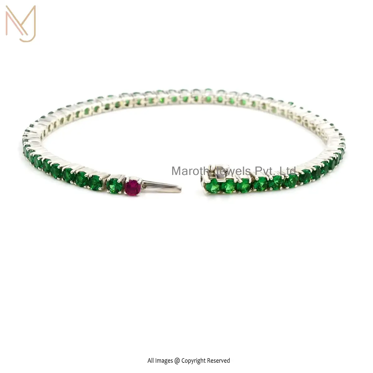 925 Silver Natural Silver CZ Emerald And Ruby Gemstone Bracelet Jewelry USA