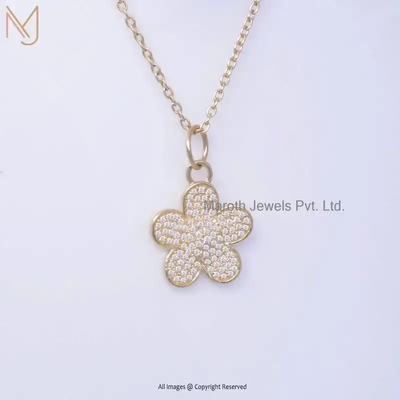 Wholesale 925 Silver Yellow Gold Plated Diamond Floral Blossom Flower Pendant Jewelry
