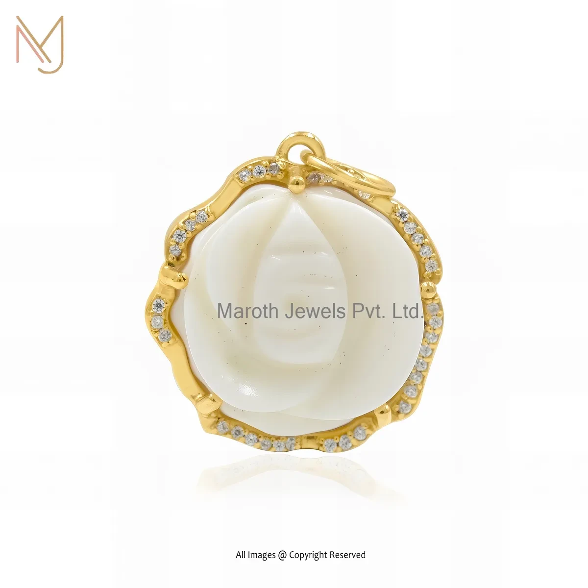 14K Yellow Gold Cubic Zircon & Pink Opal Gemstone Flower Pendant Manufacturer