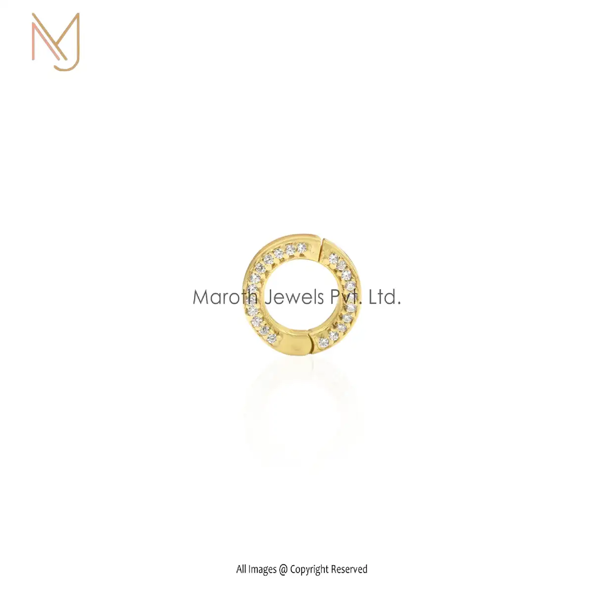 18k Yellow Gold Pave Diamond Round Charm Holder Manufacturer