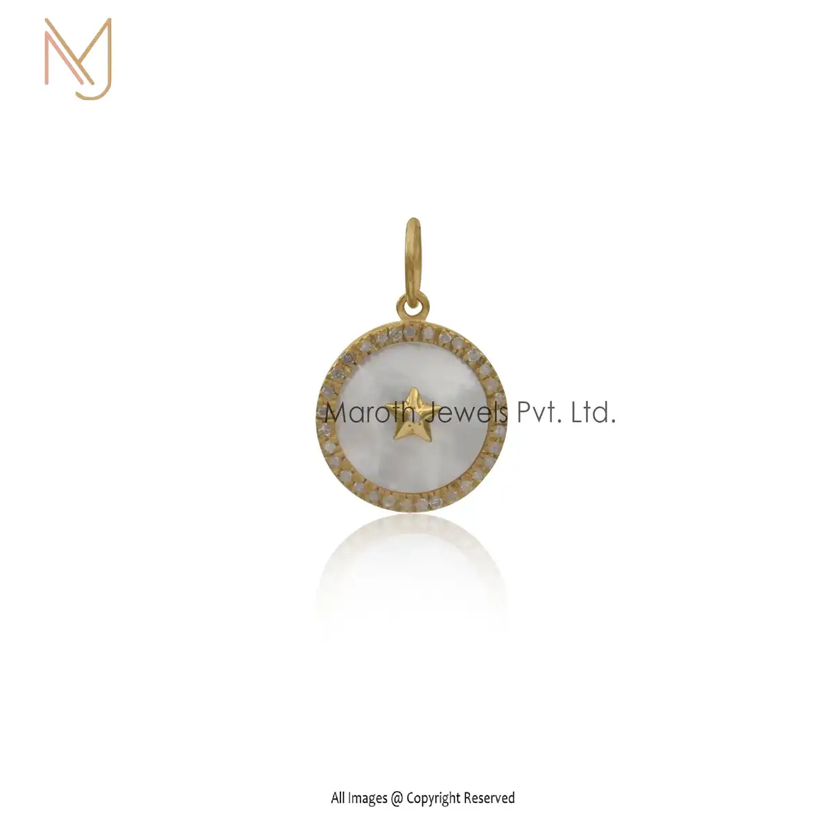 925 Silver Yellow Gold Plated Round Disc Star Pendant Jewely Supplier