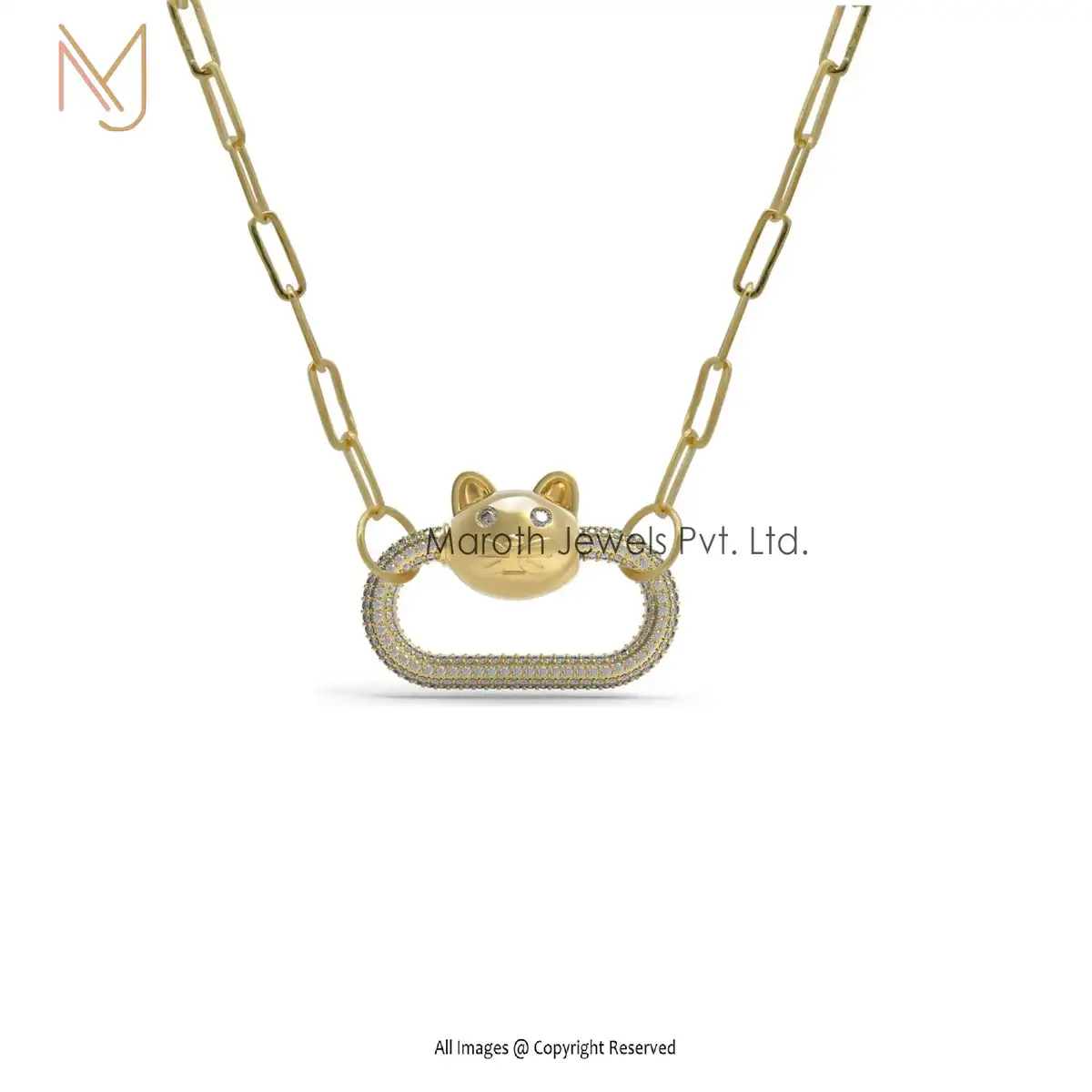 925 Silver Pave Diamond Cat Animal Carabiner Lock Handmade Jewelry USA