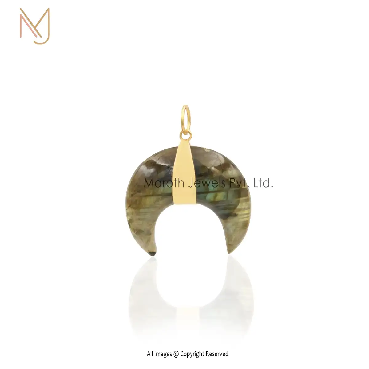 14K Yellow Gold Labradorite Moon Pendants Jewelry Supplier