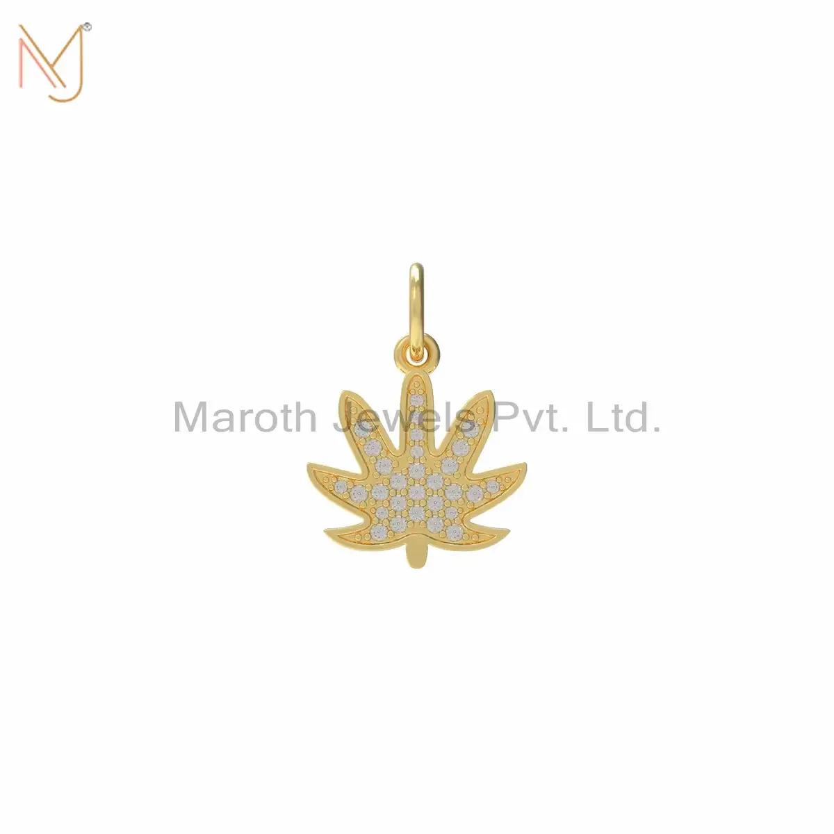 14K Yellow Gold Diamond Leaf Pendant Jewelry Manufacturer