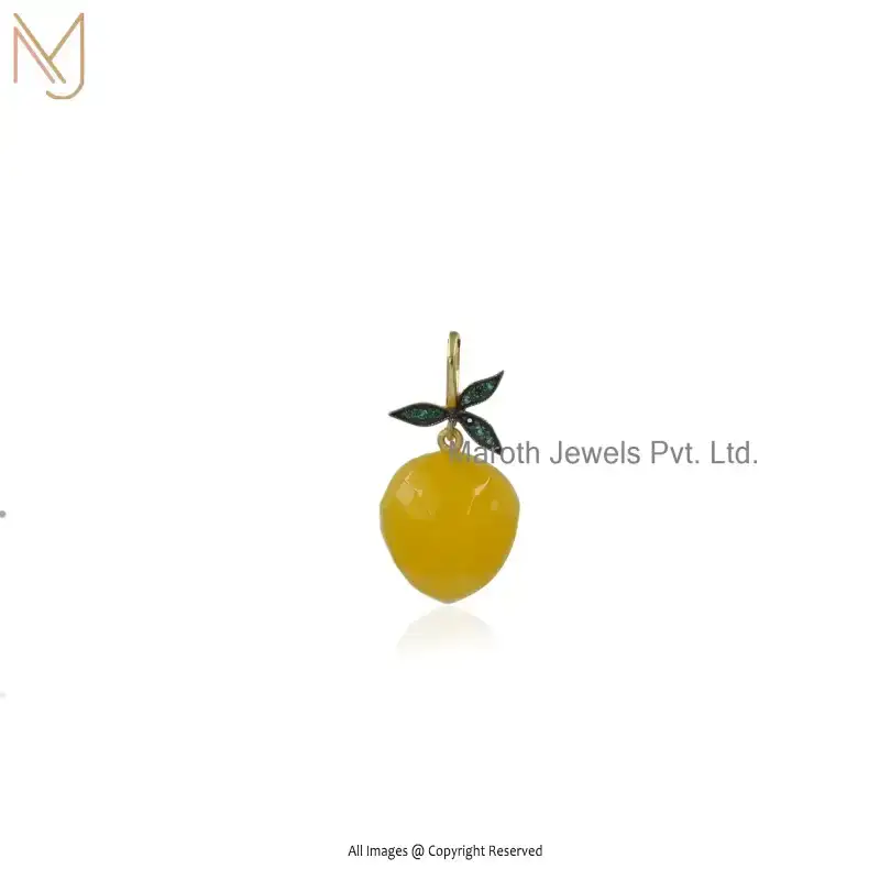 Private Lable 925 Silver Yellow Gold Plated Rhodium Yellow Quartz And Cubic Zircon Gemstone Lemon Pendant