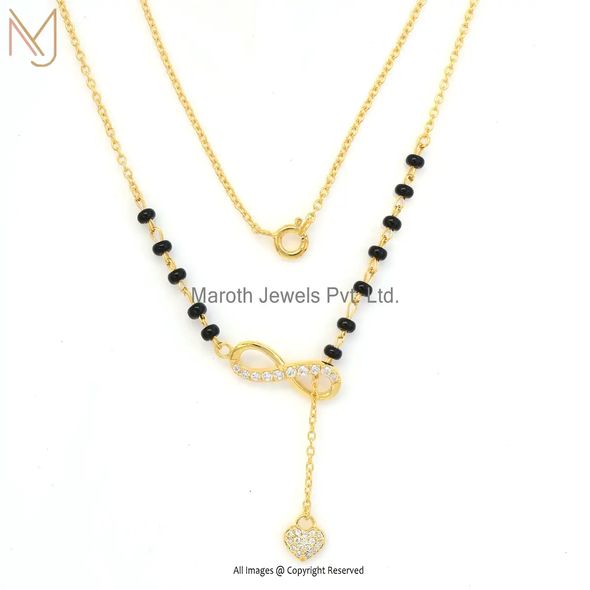 14K Yellow Gold Cubic Zircon Diamond Timeless Infinity Gold Mangalsutra Necklace USA