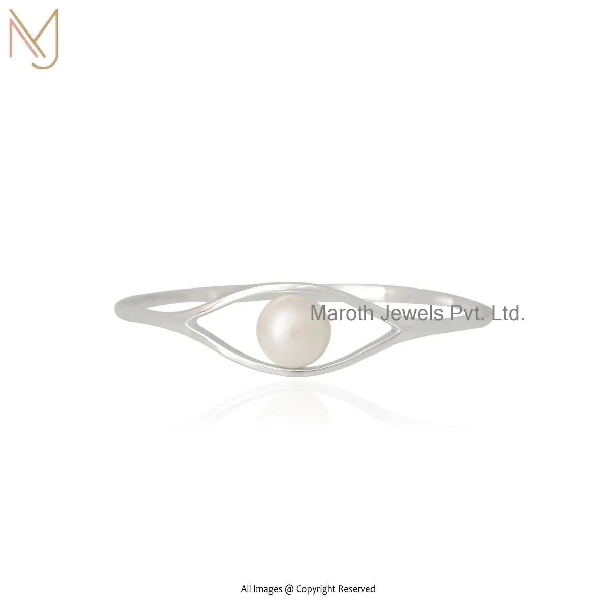 14K White Gold Pearl Eye Bangle Custom Jewelry