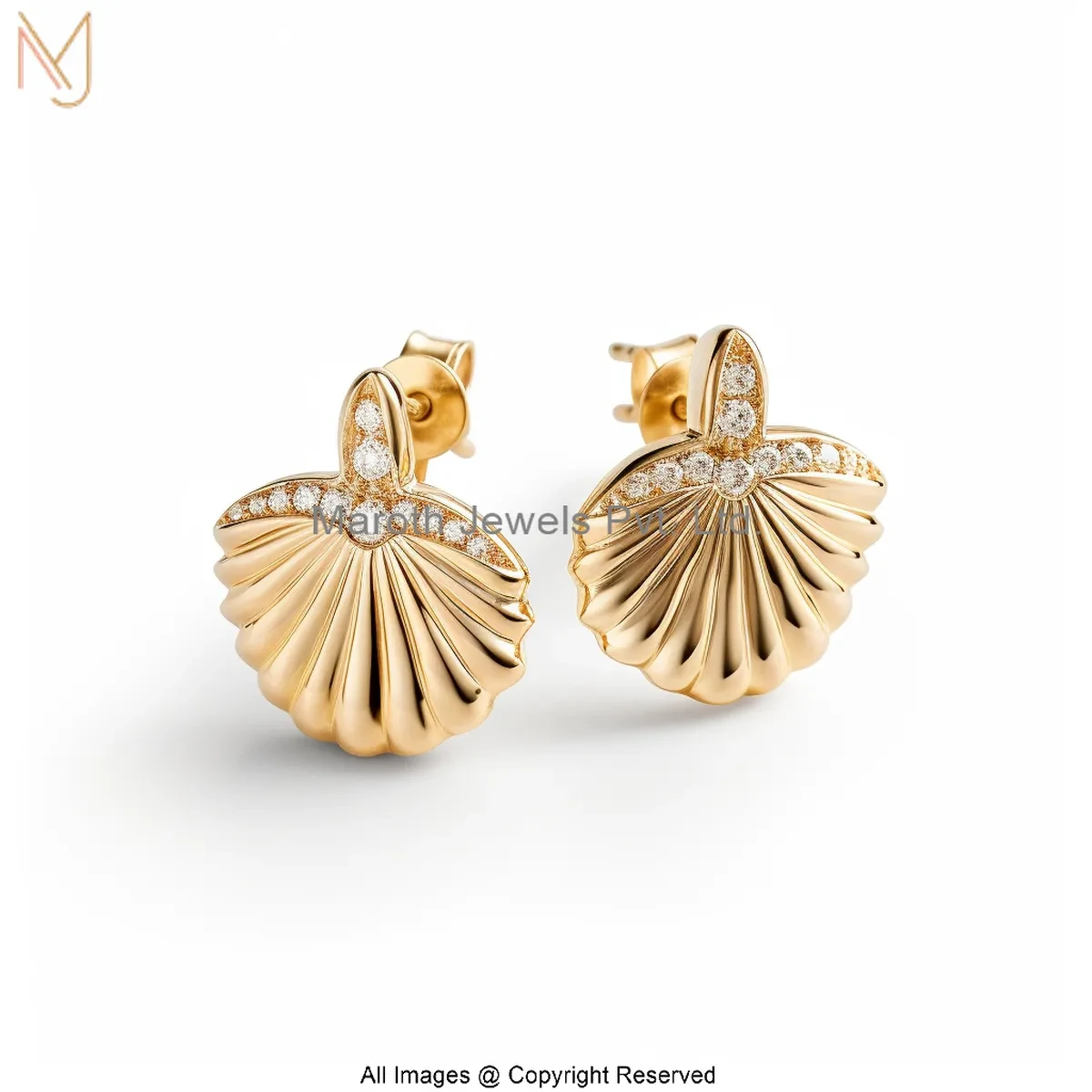 14K Solid Yellow Gold Moissanite Sea Shell Stud Earring Manufacturer