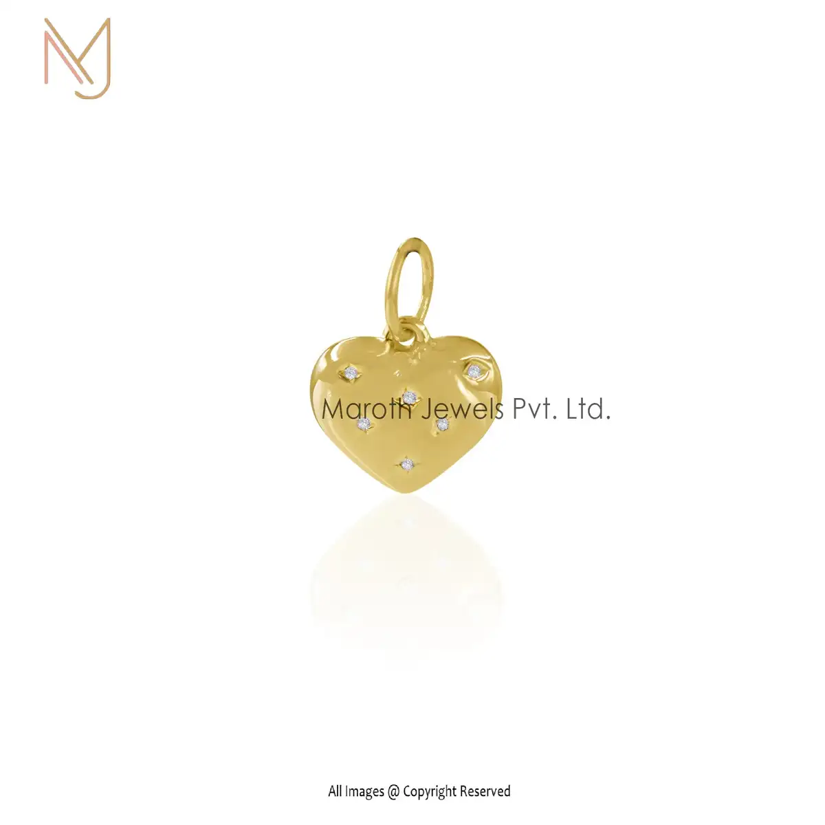 Wholesale 14K Yellow Gold Pave Diamond Heart Pendant Jewelry
