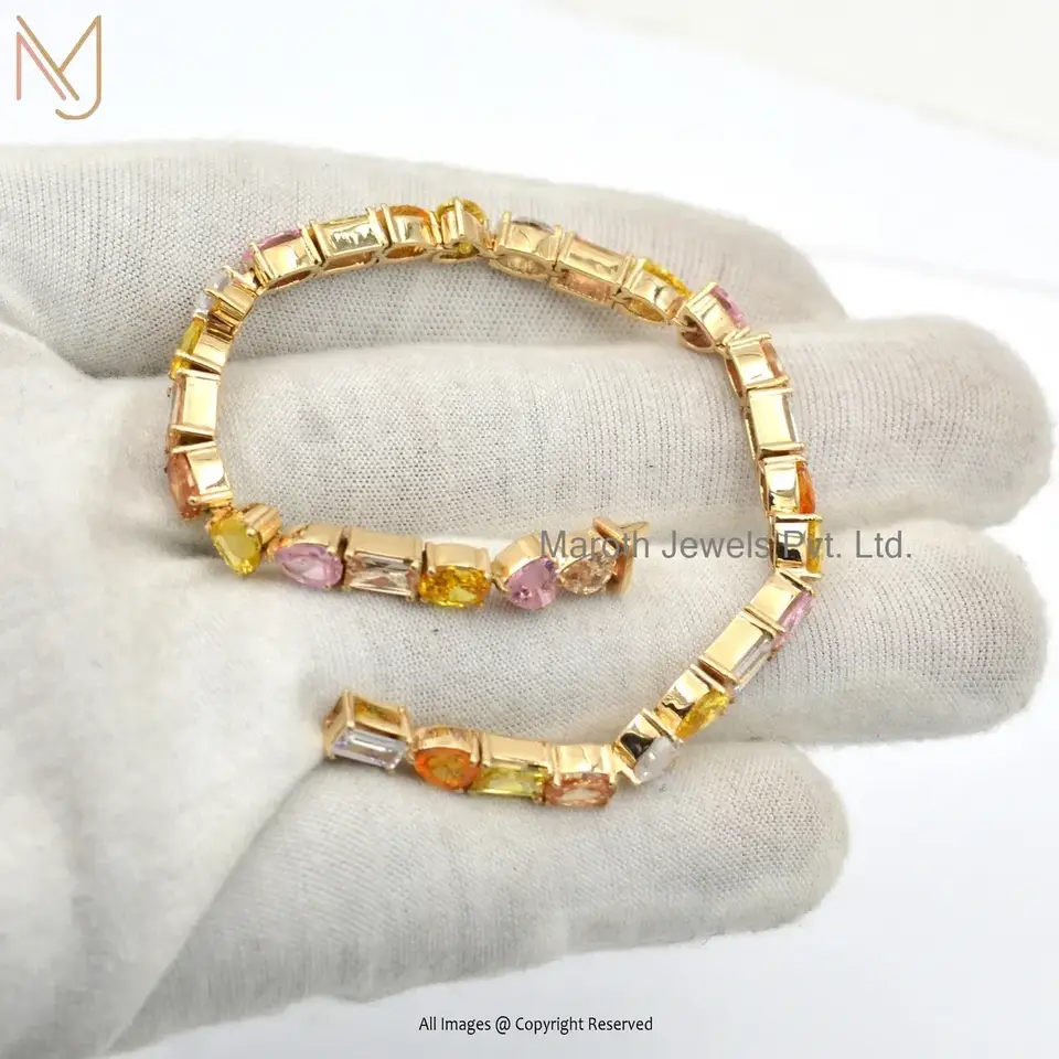 Wholesale 14K Yellow Gold Princess - Cut Multi Sapphire Bracelet