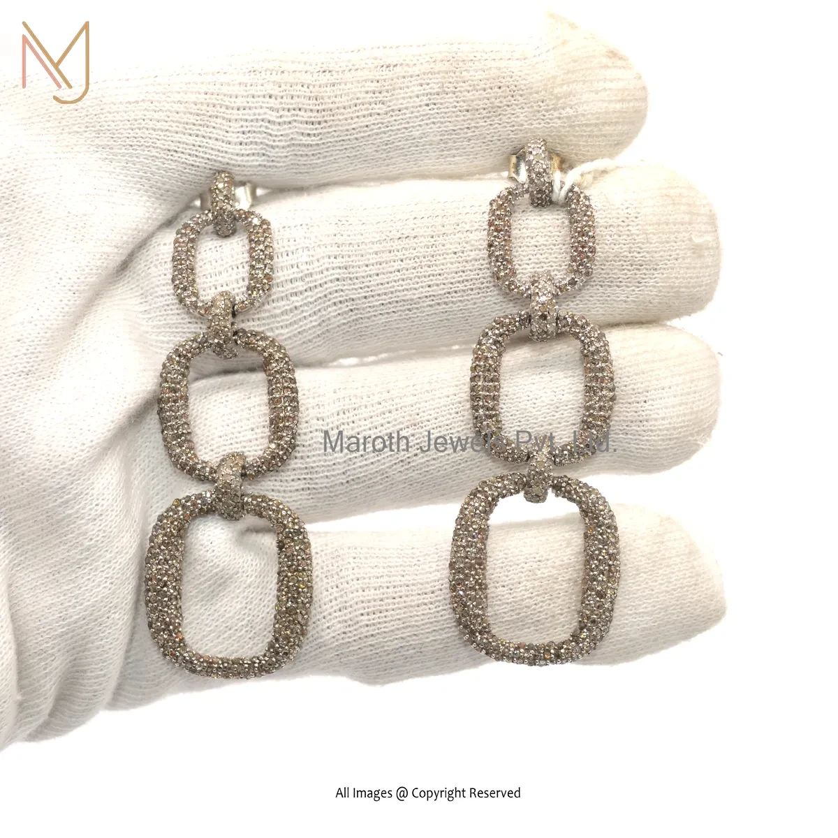 14K White Gold Pave Diamond Dangle Drop Earring Custom Jewelry