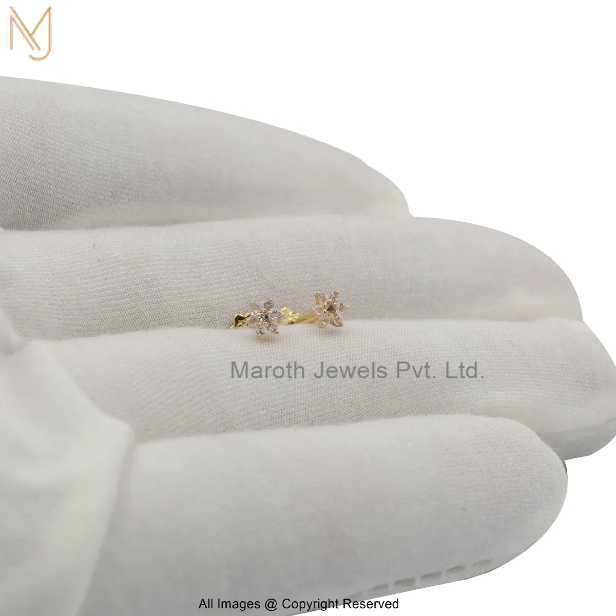 14K Yellow Gold Diamond And Cubic Zircon Star Stud Earring Jewelry Supplier